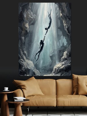 Karizma Tablo Su Altında Süzülen Iki Figür Dekoratif Kanvas - Mdf Ahşap Tablo