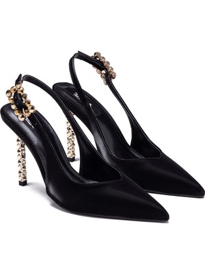 Dedos Kadın Özel Yüksek Topuklu Şık Tokalı Arkası Açık Gündelik Sivri Burun Abiye Ayakkabı 400