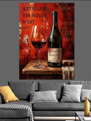 Karizma Tablo Kırmızı Şarap Şişesi ve Kadeh Dekoratif Kanvas - Mdf Ahşap Tablo