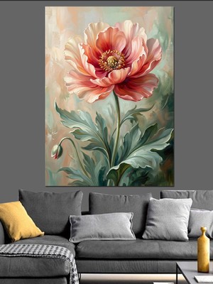 Karizma Tablo Tek Büyük Pembe Çiçek Sanatı Dekoratif Kanvas - Mdf Ahşap Tablo