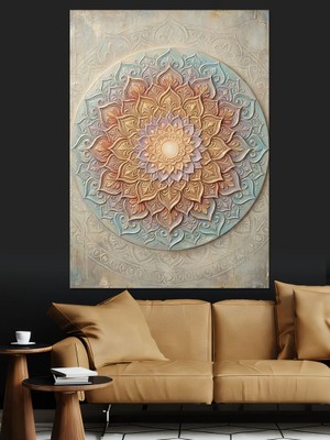 Karizma Tablo Kabartma Dokulu Mandala Duvar Sanatı Dekoratif Kanvas - Mdf Ahşap Tablo