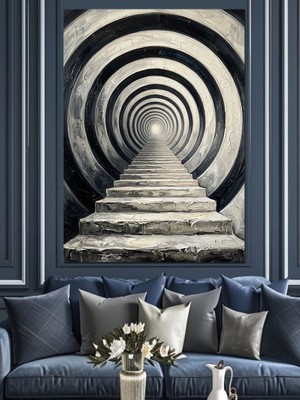 Karizma Tablo Sonsuz Spiral Merdiven Optik Illüzyon Dekoratif Kanvas - Mdf Ahşap Tablo