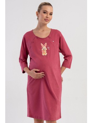 Vienetta Kadın Kapri Kol Lohusa Gül Kurusu Gecelik C6T2N0405