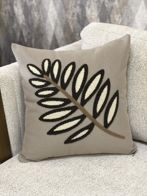 Zeora Home Dekoratif Pamuklu Kırlent Kılıfı Yaprak Desenli Modern Bohem Etnik Salon Çift Katlı Kumaş