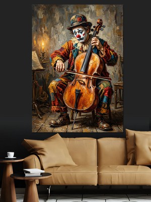 Karizma Tablo Viyolonsel Çalan Yaşlı Müzisyen Tablosu Dekoratif Kanvas - Mdf Ahşap Tablo