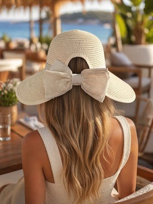 Aydın Şapkacınız Kadın Premium Hasır Şapka – Fiyonk Detaylı, Arkası Cırtlı Ayarlanabilir, Tesettüre Uygun Yazlık Şapka