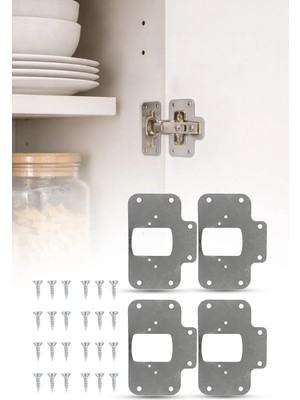 Omilife 4'lü Paslanmaz Menteşe Tamir Sacı Dolap Kapak Onarım Kiti Vida Setli Menteşe Güçlendirme Aparatı