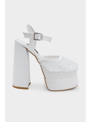 Derinet Platformlu Boncuk Aksesuarlı Kadın Gelinlik Ayakkabı