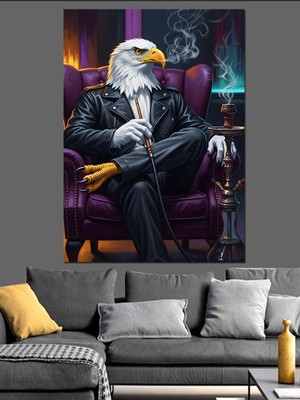 Karizma Tablo Koltukta Pipo Içen Kartal Portresi Dekoratif Kanvas - Mdf Ahşap Tablo