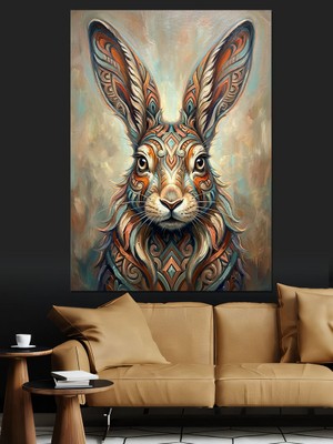 Karizma Tablo Renkli Motifli Tavşan Yakın Portre Dekoratif Kanvas - Mdf Ahşap Tablo