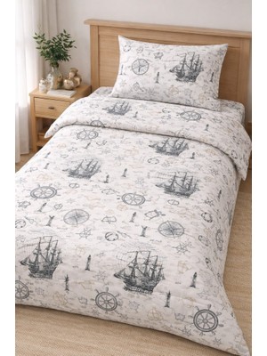 Mulberry Tek Kişilik Ranforce Nevresim Takımı Marin Desenli %100 Pamuk Yumuşak Dokulu