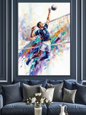 Karizma Tablo Voleybol Smaç Vuran Dinamik Sporcu Dekoratif Kanvas - Mdf Ahşap Tablo