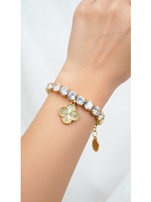 Fully Kristal Taşlı Yonca Charm Bileklik