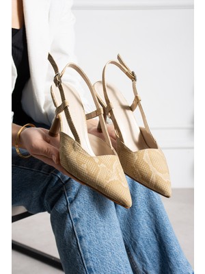 Dabab Shoes Snape Kadın Yılan Desenli Sivri Burun 7 cm Topuklu Slingback Ayakkabı