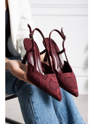 Dabab Shoes Snape Kadın Yılan Desenli Sivri Burun 7 cm Topuklu Slingback Ayakkabı