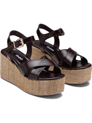 Dedos Kadın Yüksek Platform Topuklu Hasır Detaylı Çapraz Model Hafif Taban Sandalet 18105