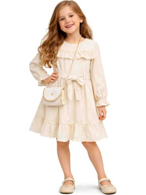 Gvn Kids Kız Çocuk Ekru Fırfırlı Elbise & Çanta Detaylı – Zarif Kombin