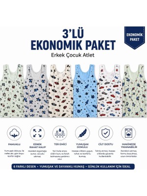 Qulat 3’lü Pamuklu Erkek Çocuk Atlet Seti Esnek Rahat Ter Emici