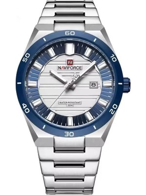 Naviforce Erkek Kol Saati, Mavi Beyaz Kadran, Çelik Kayış, Su Dirençli 30M, Tarih Göstergeli