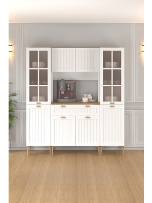 Fly Mobilya 160 cm Esin Çok Amaçlı Dolap Membran Mdf , Çekmeceli Kahve Köşesi, Fırın Dolabı, Kiler Dolabı