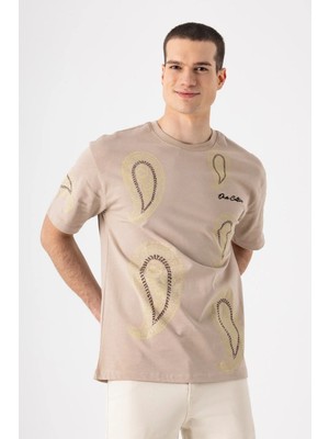 i8 Denim Şal Desen Baskılı T-Shirt