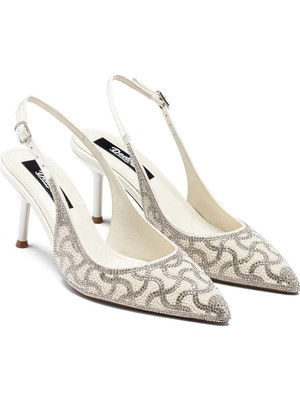 Dedos Kadın Yüksek Topuklu Özel Taş Işlemeli Arkası Açık Sivri Burun Gelinlik Ayakkabı 17315