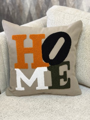 Zeora Home Dekoratif Pamuklu Kırlent Kılıfı Home Yazılı Modern Bohem Etnik Salon Çift Katlı Kumaş
