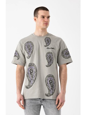 i8 Denim Şal Desen Baskılı T-Shirt