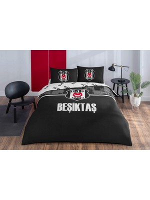 Taç Lisanslı Beşiktaş Arma Pamuk Çift Kişilik Nevresim Takımı Renkli 200 x 220 cm Desenli