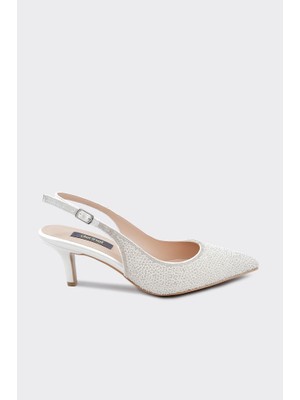 Derinet Incili Bilekten Bantlı Kadın Gelinlik Ayakkabısı