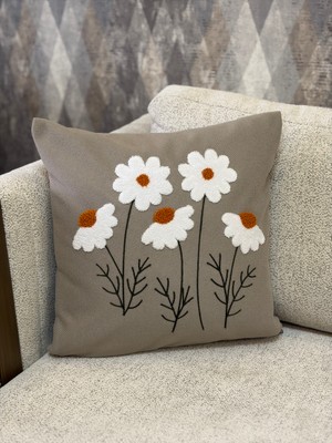 Zeora Home Dekoratif Pamuklu Kırlent Kılıfı Papatya Desenli Modern Bohem Etnik Salon Çift Katlı Kumaş