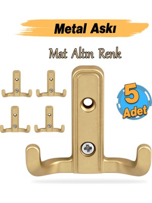 Badem10 (5 Adet) Aytuğ Askı Mat Altın Dolap Askılık Duvar Askılığı Vestiyer Mutfak Elbise Kıyafet Askısı