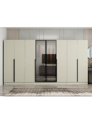 Minar Nisa Plus 8 Kapaklı 2 Çekmece Dolap Kumtaşı Mebran Reflekte Cam