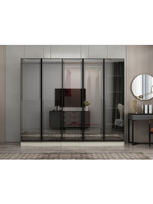 Minar Nisa 5 Kapaklı 2 Çekmece Dolap Kumtaşı Reflekte Cam