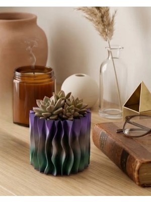 My Best Store Sanatsal Dalga Desenli Mor 3D Baskı Dekoratif Vazo Ev Dekorasyonu