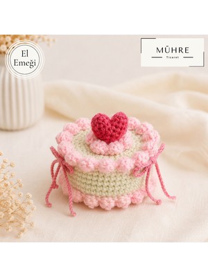 Mühre Doğum Günü Konsept Pasta Yuvarlak Kalp Detay Hediyelik %100 Pamuklu Organik Amigurumi Örgü