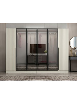 Minar Nisa Plus 6 Kapaklı 4 Çekmece Dolap Kumtaşı Mebran Reflekte Cam