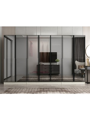 Minar Nisa 7 Kapaklı 2 Çekmece Dolap Kumtaşı Reflekte Cam