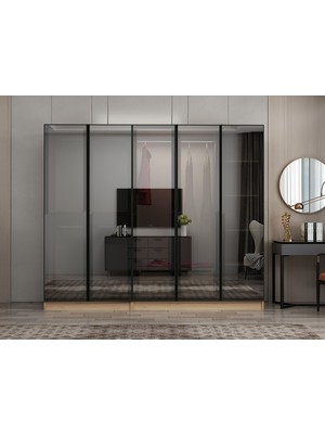 Minar Nisa 5 Kapaklı 2 Çekmece Dolap Dore Reflekte Cam