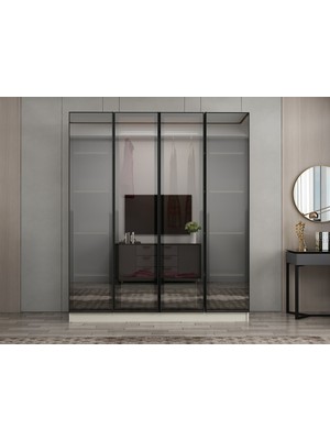 Minar Nisa 4 Kapaklı 2 Çekmece Dolap Kumtaşı Reflekte Cam