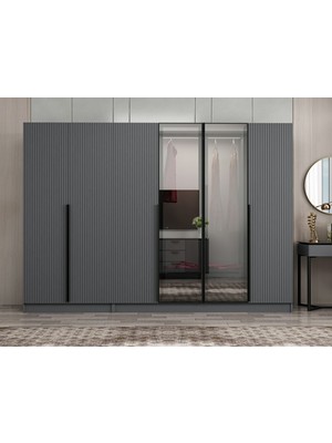 Minar Nisa Plus 6 Kapaklı 2 Çekmece Dolap Antrasit Mebran Reflekte Cam