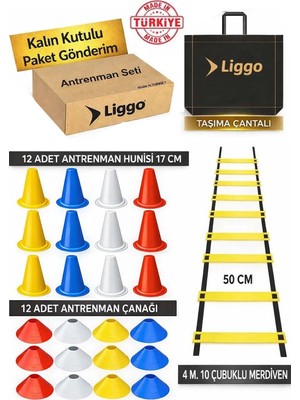 Liggo Antrenman Seti 4m Merdiven 12 Adet Huni 12 Adet Çanak İdman Spor Eğitim Seti
