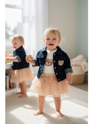 Butik Kız Bebek - Çocuk Tütü Etekli Kot Ceketli 3'lü Takım