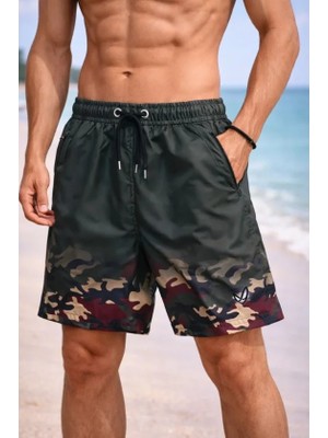 ModaSize Erkek Deniz Şortu Fermuarlı Cepli File Astarlı Hızlı Kuruyan Premium - Haki