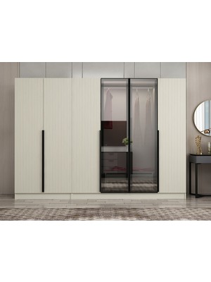 Minar Nisa Plus 6 Kapaklı 2 Çekmece Dolap Kumtaşı Mebran Reflekte Cam