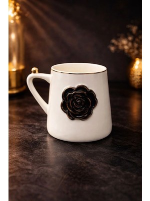 Yzhome Acar Beyaz Porselen Lüks Dekor Gül Kahve Meşrubat Çay Bardağı Bardak Kupa 220ML