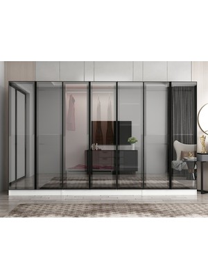 Minar Nisa 7 Kapaklı 2 Çekmece Dolap Beyaz Reflekte Cam