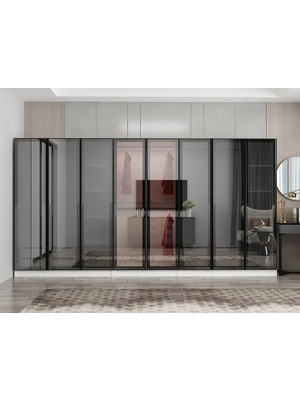 Minar Nisa 8 Kapaklı 4 Çekmece Dolap Beyaz Reflekte Cam