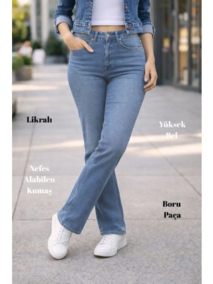 Kadın Boru Paça Yüksek Bel Regular Fit Likralı Pantolon