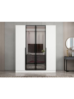 Minar Nisa Plus 4 Kapaklı 2 Çekmece Dolap Beyaz Mebran Reflekte Cam